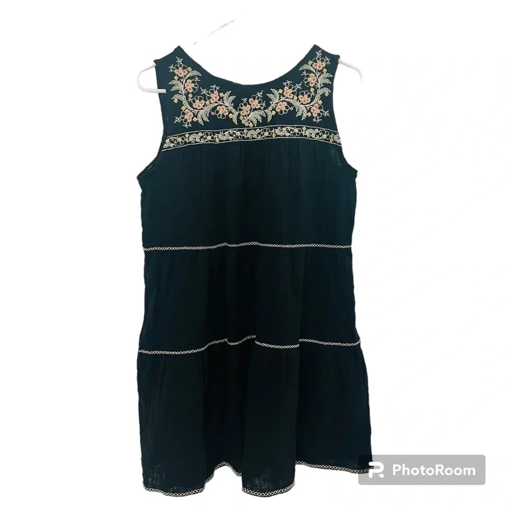 Max Studio Black Sleeveless Floral Embroidered Cotton Dress Size S